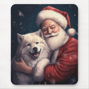 Akita with Santa Claus Festive Christmas  Mouse Mat