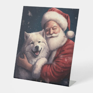 Akita with Santa Claus Festive Christmas  Pedestal Sign