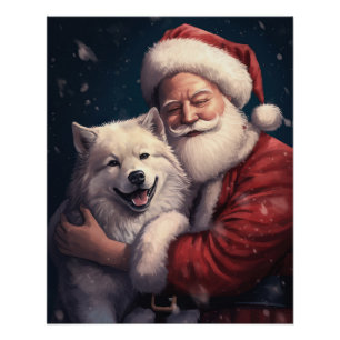Akita with Santa Claus Festive Christmas  Poster