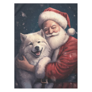 Akita with Santa Claus Festive Christmas Tablecloth