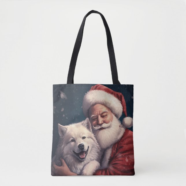 Akita with Santa Claus Festive Christmas  Tote Bag (Front)