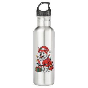 Akita Xmas Lighting Santa Akita Dog Christmas  710 Ml Water Bottle