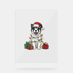 Akita Xmas Lighting Santa Hat Akita Dog Christmas Acrylic Sign