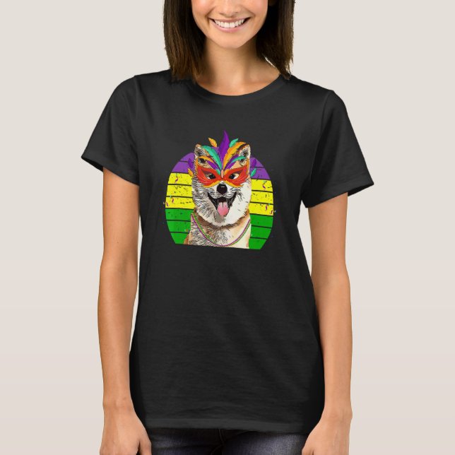Akitas Mardi Gras Party Dog Mask Beads 1 T-Shirt (Front)