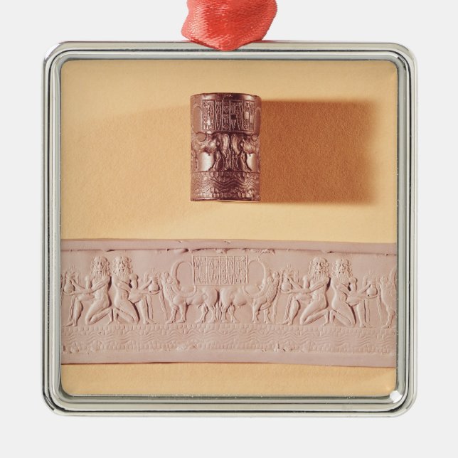 Akkadian cylinder seal and impression metal tree decoration (Front)