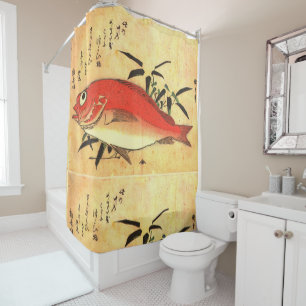 Akodai - Hiroshige's Colourful Japanese Fish Print Shower Curtain