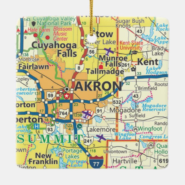 Akron OH Vintage Map Ceramic Ornament (Back)