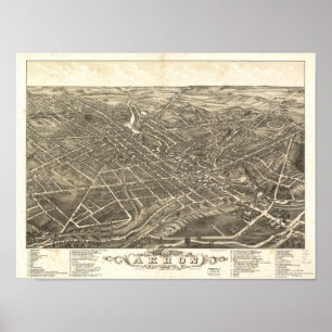 Akron Ohio 1882 Antique Panoramic Map Poster