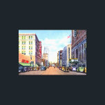 Akron Ohio Main Street 1940 Canvas Print<br><div class="desc">Vintage image of Main Street in Akron, Ohio circa 1940. A vintage piece of americana and nostalgia of retro travel advertising, an advertisement for the architectural architecture captured in postcards. History showing landmarks of the citiscape, very collectable for the collector of city and town memorabilia and souvenirs, twentieth century street...</div>