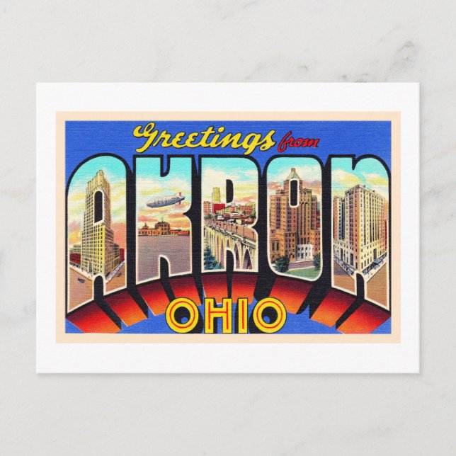 Akron Ohio OH Vintage Large Letter Postcard (Front)