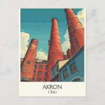 Akron Ohio Travel Poster Vintage City Skyline Art