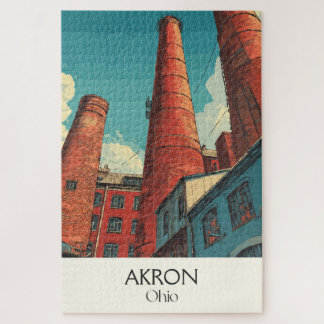 Akron Ohio Travel Poster Vintage City Skyline Art Jigsaw Puzzle