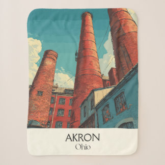 Akron Ohio Travel Poster Vintage City Skyline Art Sherpa Blanket