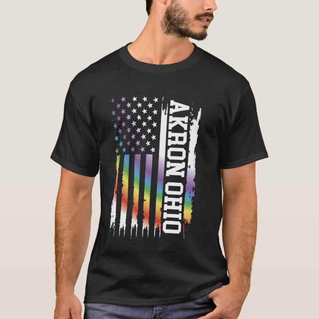 Akron Ohio United States Distressed Rainbow w US F T-Shirt (Front)