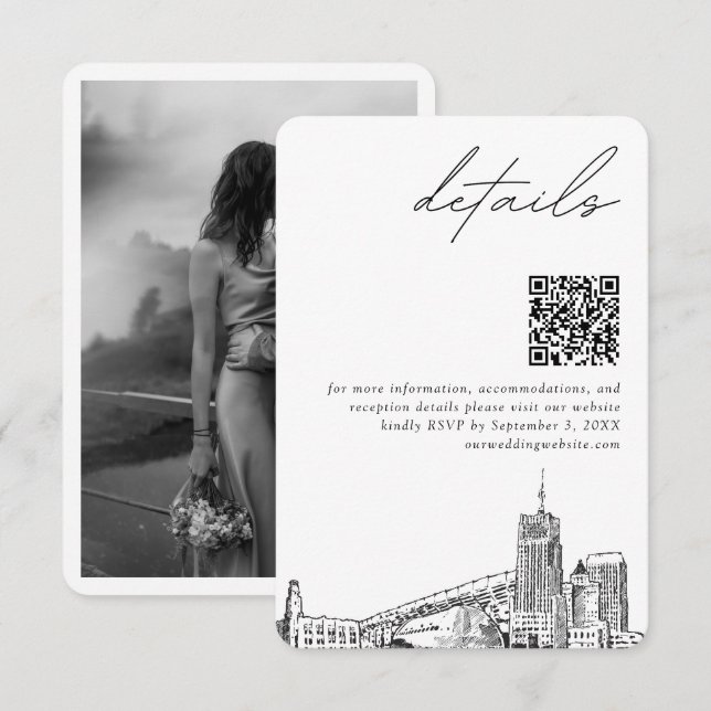 Akron Ohio Wedding Modern Details QR Code Enclosure Card (Front/Back)