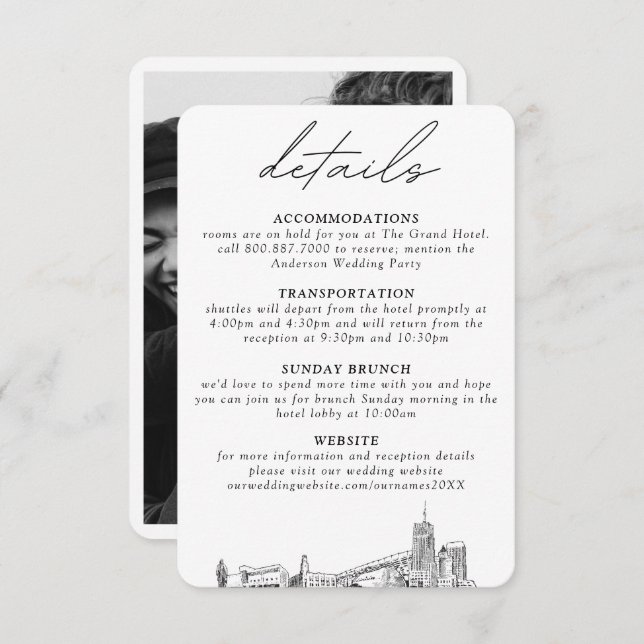 Akron Ohio Wedding Vertical Details Enclosure Card (Front/Back)