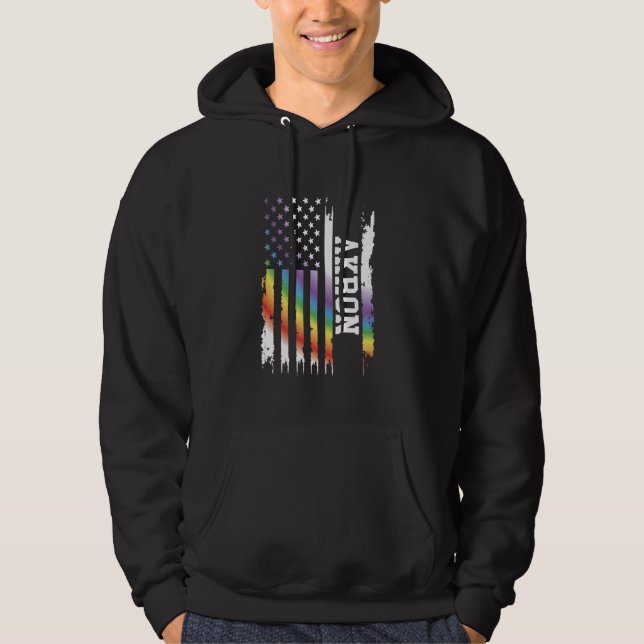 Akron United States Distressed Rainbow w US Flag Hoodie (Front)