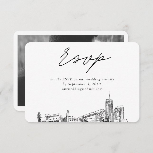 Akron Wedding Minimalist Sketch RSVP Enclosure Card (Front/Back)
