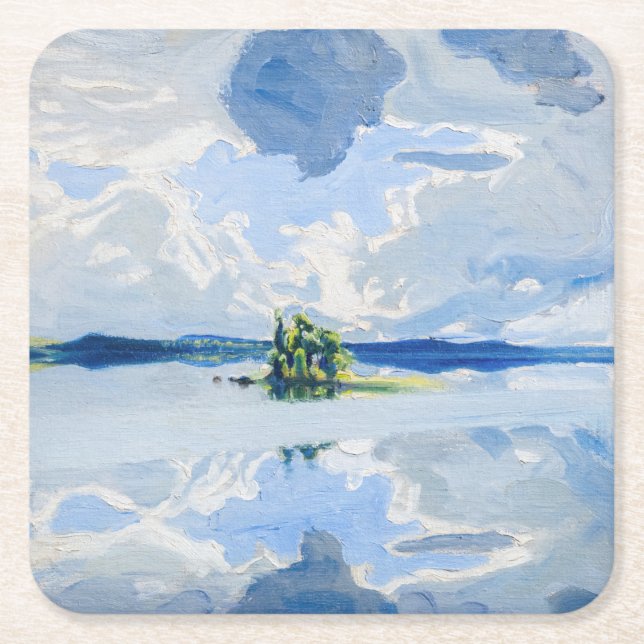 Akseli Gallen-Kallela - Clouds above a Lake Square Paper Coaster (Front)