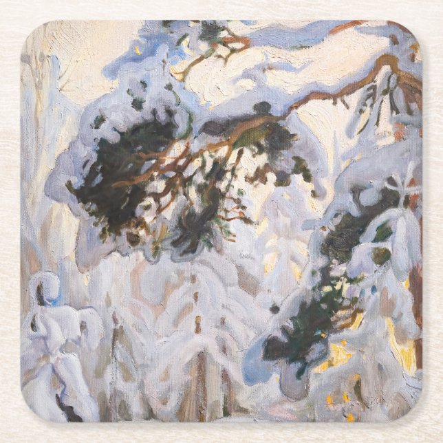 Akseli Gallen-Kallela - Forest in Winter Square Paper Coaster (Front)