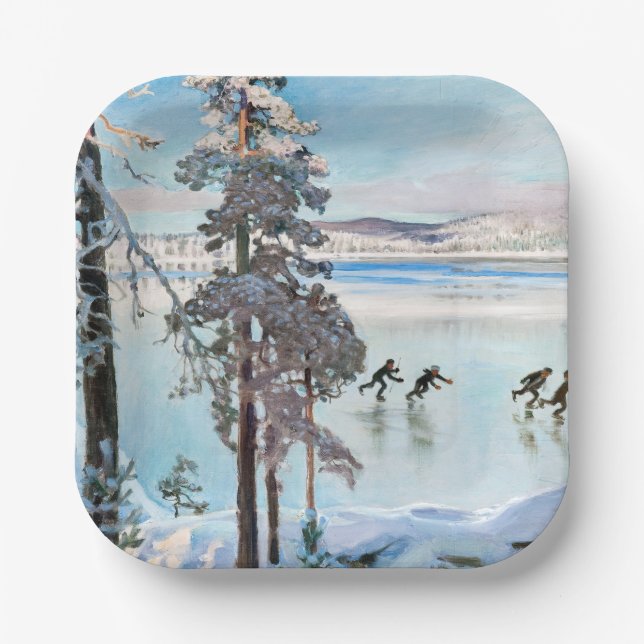 Akseli Gallen-Kallela - Skaters near Kalela Shore Paper Plate (Front)