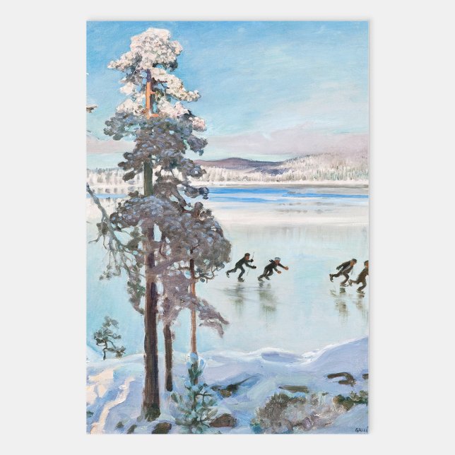 Akseli Gallen-Kallela - Skaters near Kalela Shore Wrapping Paper Sheet (Creator Uploaded)