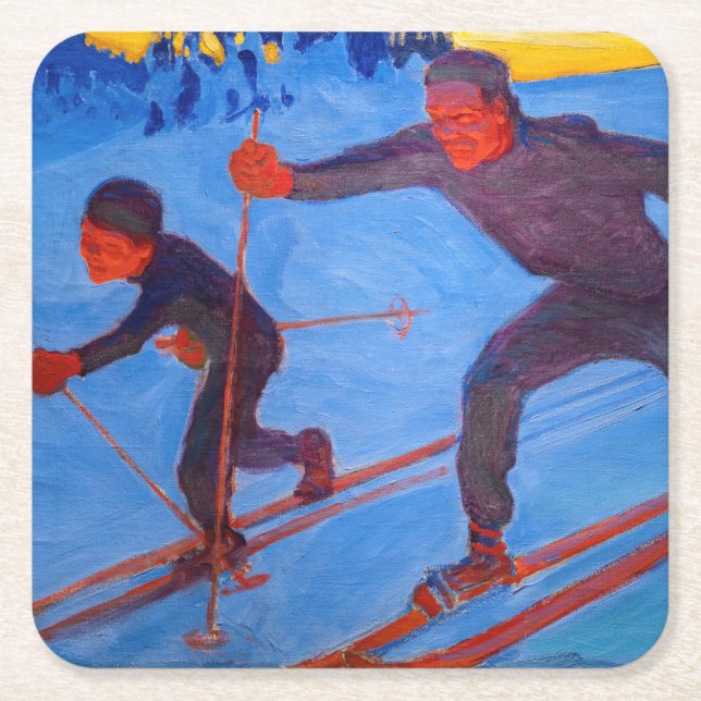 Akseli Gallen-Kallela - Skiers Square Paper Coaster (Front)