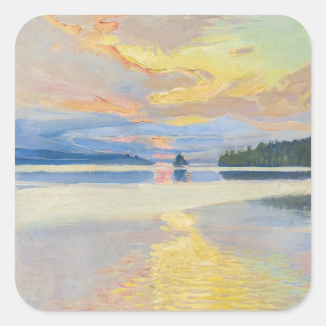 Akseli Gallen-Kallela - Sunset over Lake Ruovesi  Square Sticker (Front)