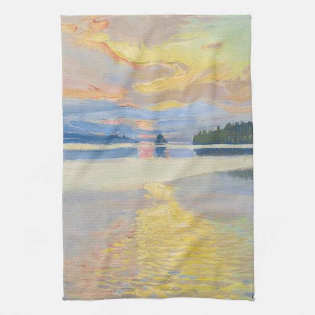 Akseli Gallen-Kallela - Sunset over Lake Ruovesi Tea Towel (Vertical)