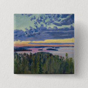 Akseli Gallen-Kallela - View over a Lake at Sunset 15 Cm Square Badge