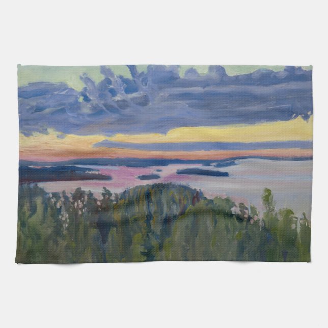 Akseli Gallen-Kallela - View over a Lake at Sunset Tea Towel (Horizontal)