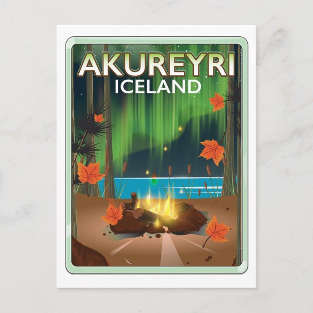 Akureyri Iceland travel poster Holiday Postcard (Front)