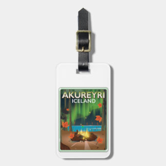 Akureyri Iceland travel poster Luggage Tag