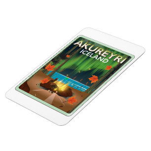 Akureyri Iceland travel poster Magnet