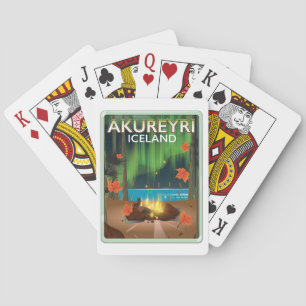 Akureyri Iceland travel poster Playing Cards