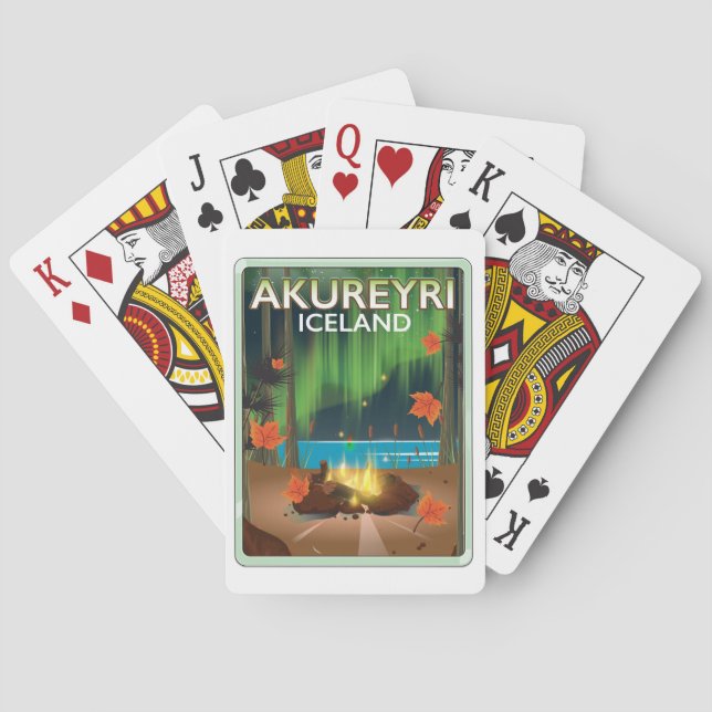 Akureyri Iceland travel poster Playing Cards (Back)