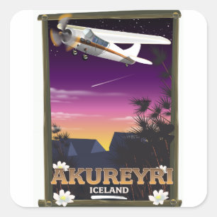 Akureyri Iceland travel poster Square Sticker