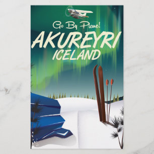 Akureyri Iceland travel poster Stationery
