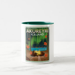 Akureyri Iceland travel poster Two-Tone Coffee Mug