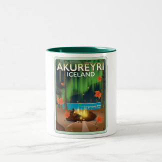 Akureyri Iceland travel poster Two-Tone Coffee Mug