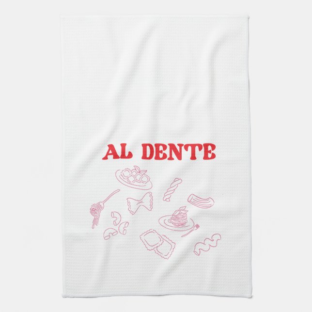 Al Dente Pink and Red Tea Towel (Vertical)