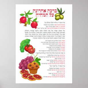 Al haMichya Hebrew Blessing After Food Colourful Poster