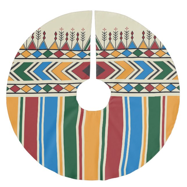 Al-Qatt Al-Asiri inspired geometric pattern. Brushed Polyester Tree Skirt (Front)