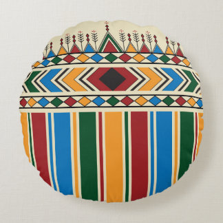 Al-Qatt Al-Asiri inspired geometric pattern. Round Cushion