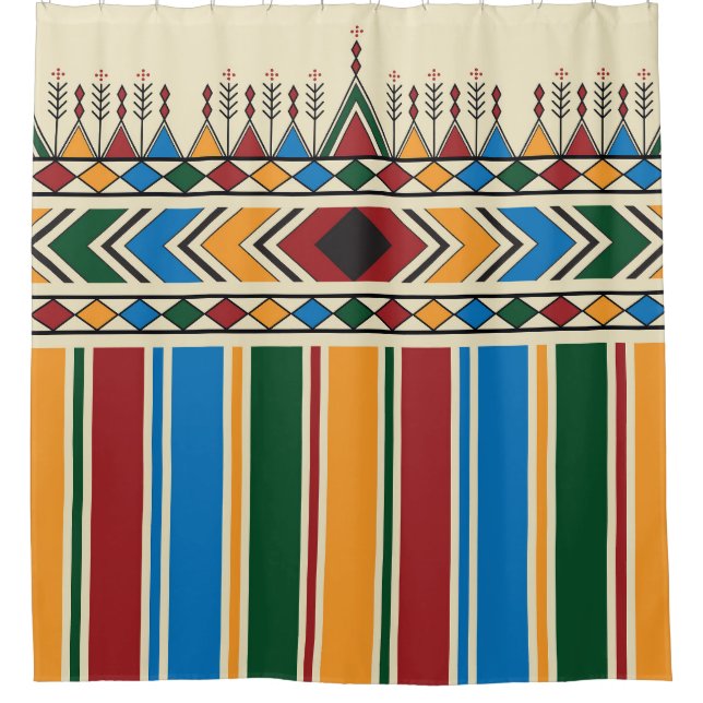Al-Qatt Al-Asiri inspired geometric pattern. Shower Curtain (Front)