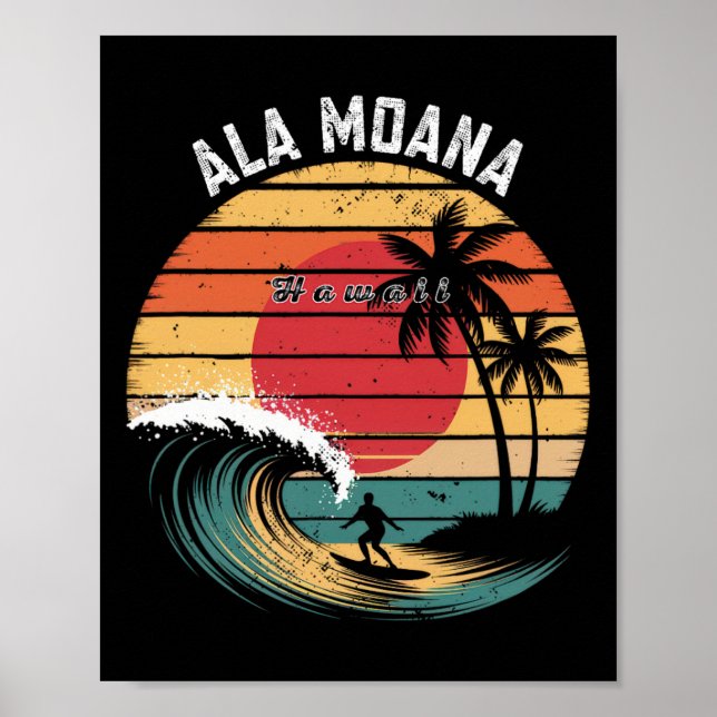 Ala Moana Beach Hawaii Beach Surfing  Poster (Front)