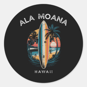 Ala Moana Beach Hawaii Men Women Surfing Classic Round Sticker