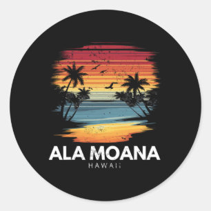 Ala Moana Beach Hawaii Surfboard Surfing Vintage Classic Round Sticker