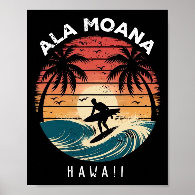 Ala Moana Beach Hawaii Surfboard Waves Beach  Poster (Front)