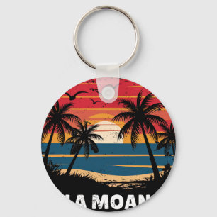 Ala Moana Beach Hawaii Surfboarder Palm Tree Souve Key Ring